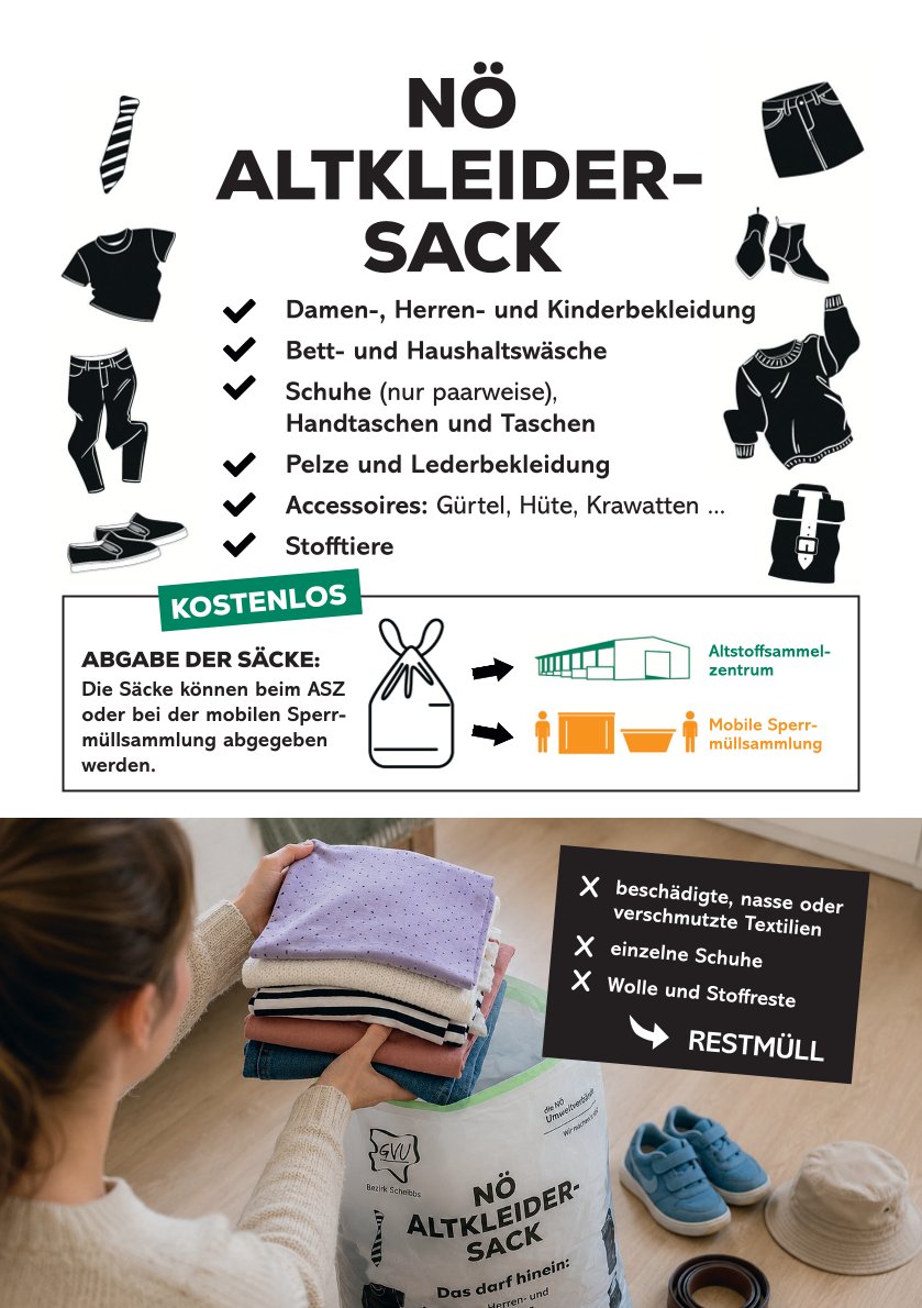 NÖ Altkleidersack: Damen-, Herren- und Kinderbekleidung, Wäsche, Schuhe, Taschen, Pelze, Accessoires und Stofftiere