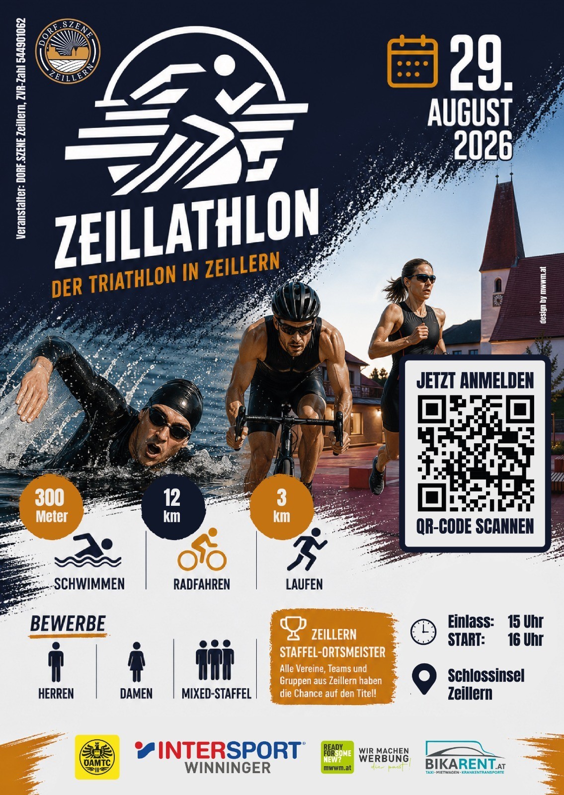 Zeillathon: Triathlon in Zeillern am 29. August 2026 mit Schwimmen, Radfahren und Laufen.